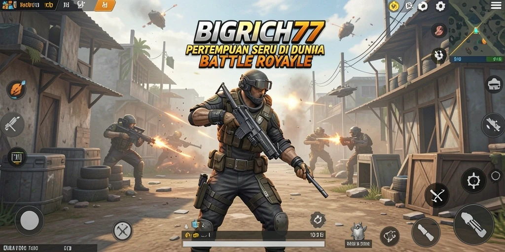 Screenshot gameplay BIGRICH77 menampilkan aksi pertempuran yang intens.
