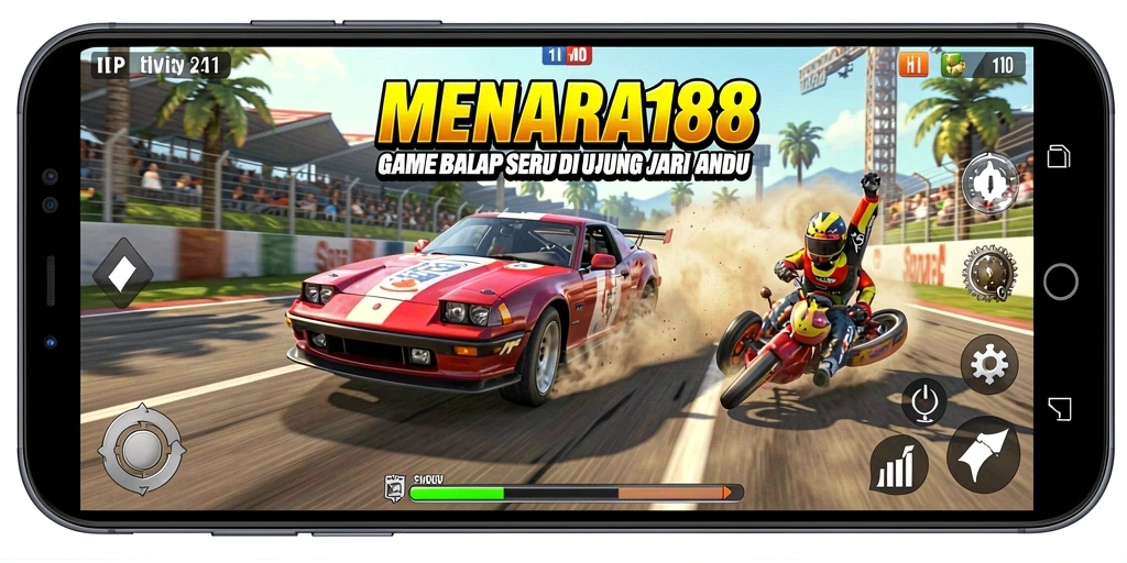 Screenshot MENARA188 yang menunjukkan aksi balap yang cepat dan seru.