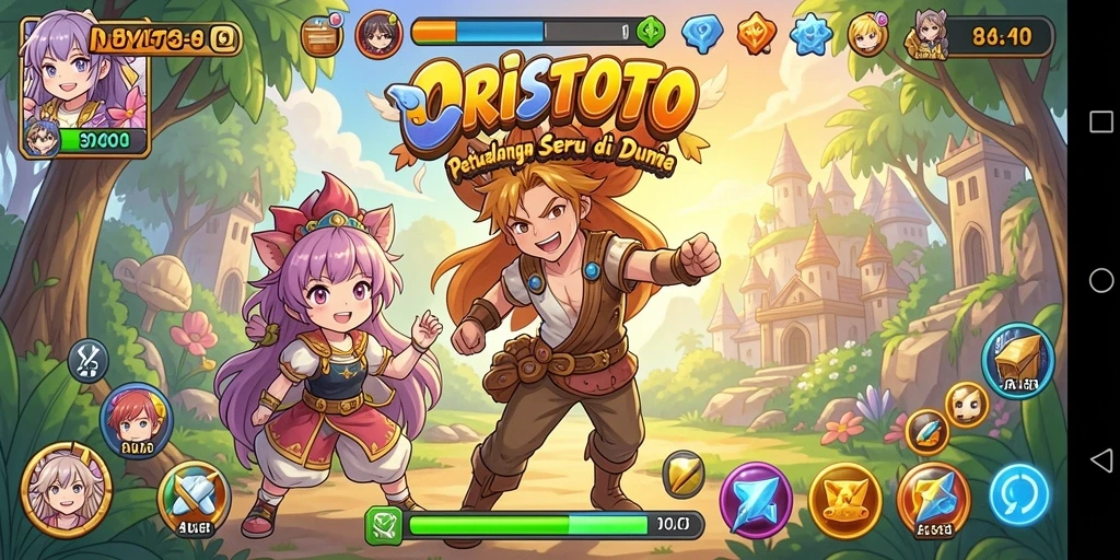 Screenshot gameplay ORISTOTO yang menampilkan berbagai karakter anime.