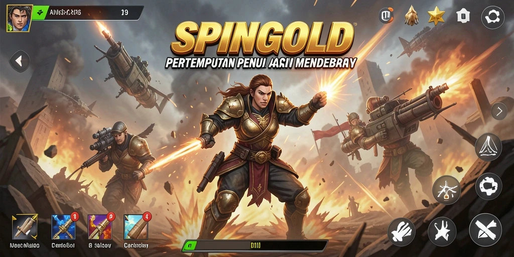 Tangkapan layar utama SPINGOLD menampilkan aksi pertempuran yang mendebarkan.